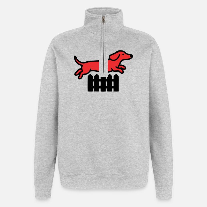 Dackel Sprung Zaun Agility - Quarter-Zip-Sweatshirt - Grau meliert