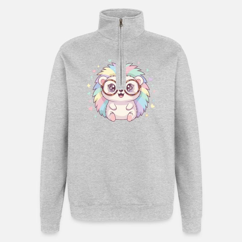 Hérisson arc-en-ciel avec des lunettes - Sweat à zip 1/4 - gris chiné
