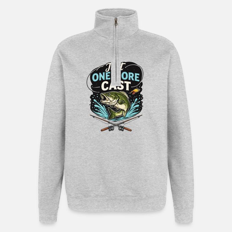 Noch Einen Wurf lustiger Angler Spruch - Quarter-Zip-Sweatshirt - Grau meliert