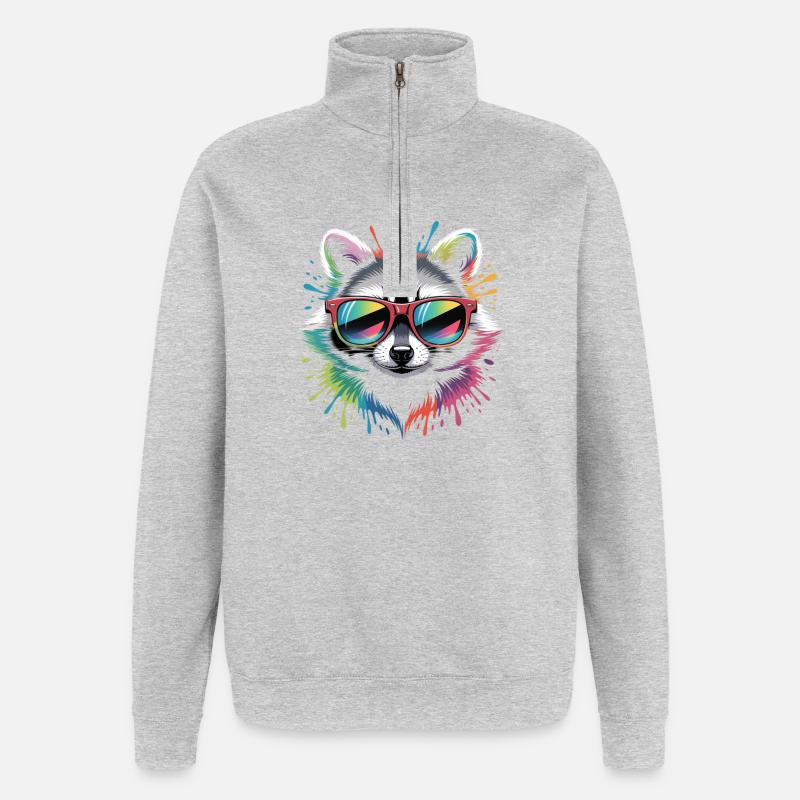 Raton laveur arc-en-ciel - Sweat à zip 1/4 - gris chiné