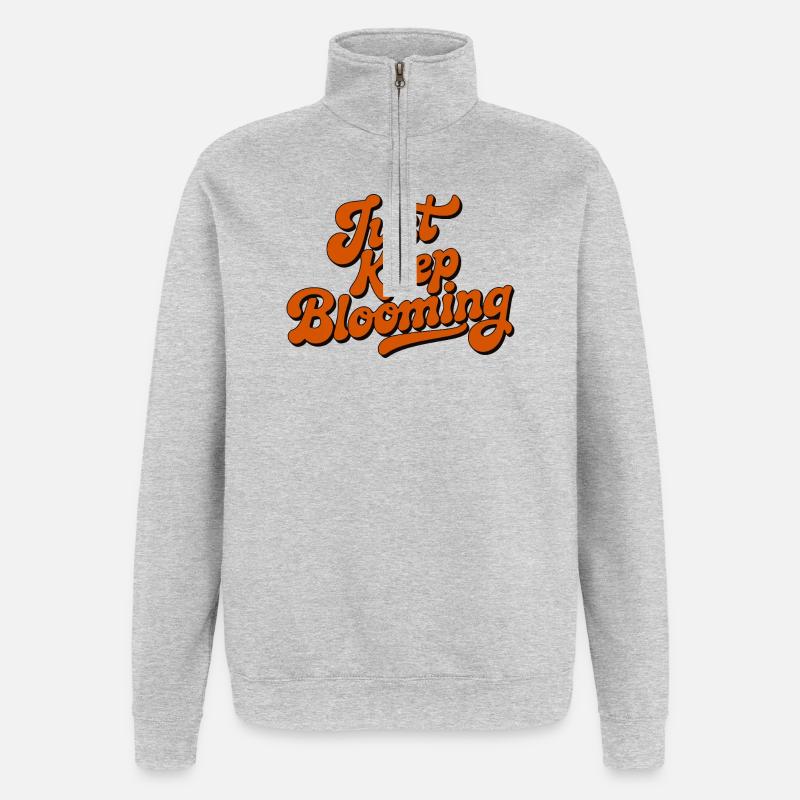 Bleib einfach weiter blühende Blumenschrift - Quarter-Zip-Sweatshirt - Grau meliert