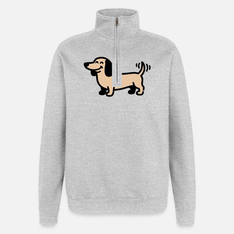 Comic du Chien Teckel Joyeux - Sweat à zip 1/4 - gris chiné