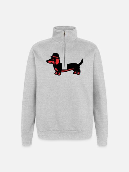 Cool Dachshund Hat Gentleman - Quarter-Zip Sweatshirt - heather grey