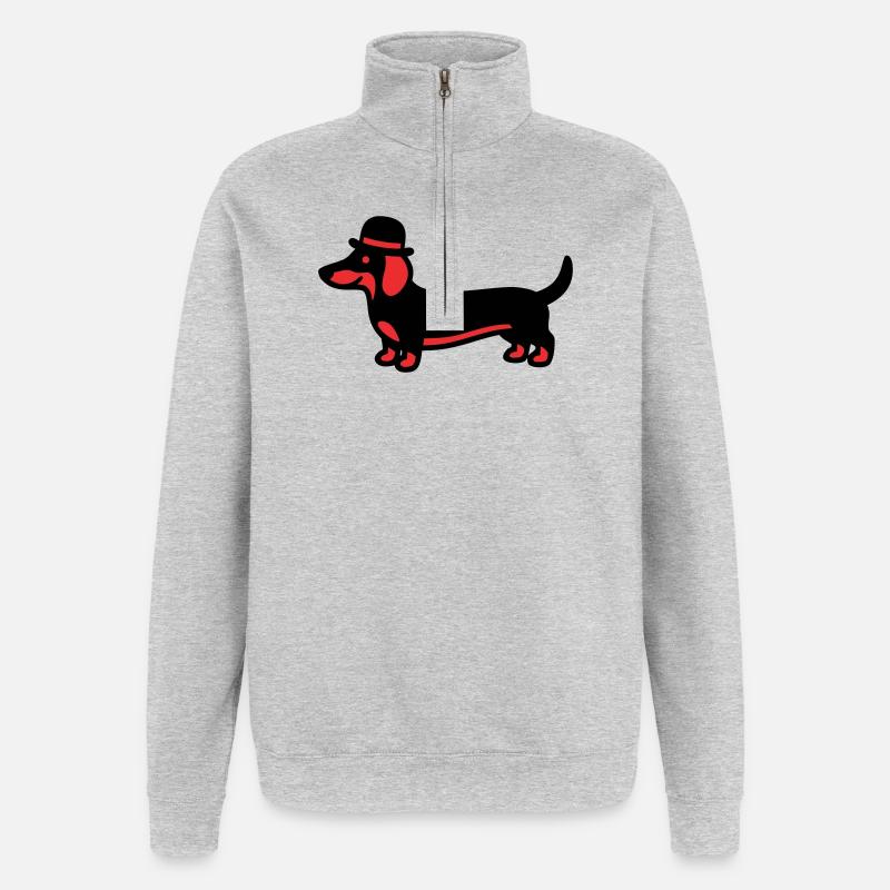 Cooler Dackel Hut Gentleman - Quarter-Zip-Sweatshirt - Grau meliert
