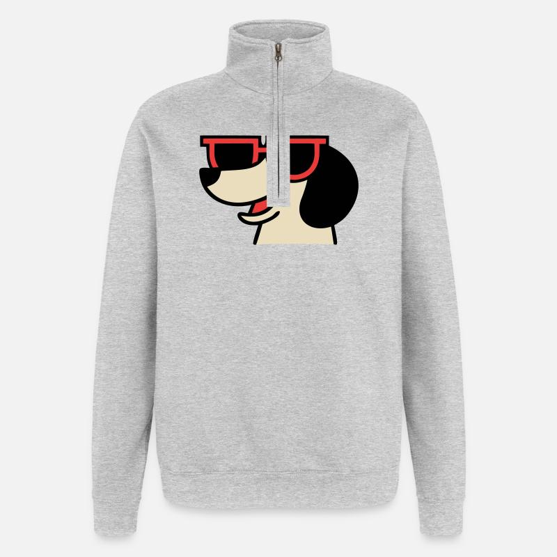 Patron aux lunettes teckel cool - Sweat à zip 1/4 - gris chiné