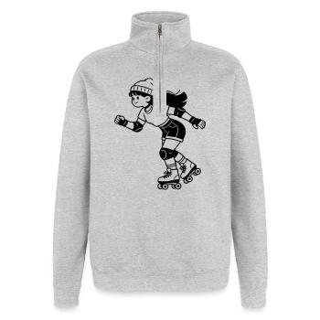 roller skates - Quarter-Zip Sweatshirt - heather grey - Front - AI Model Female 172 light (172cm) & AI Model Male 178 dark (178cm)