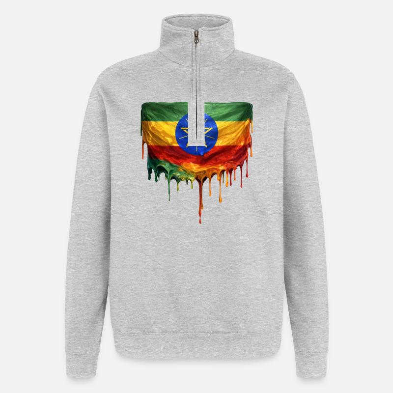 Drapeau éthiopien dans l’art en chute - Sweat à zip 1/4 - gris chiné