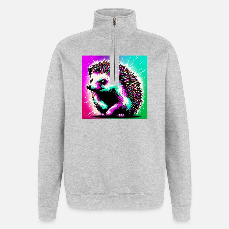 hérisson - Sweat à zip 1/4 - gris chiné