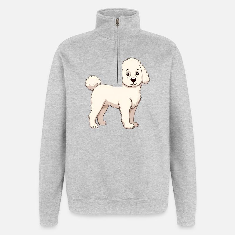 Caniche blanc - Sweat à zip 1/4 - gris chiné