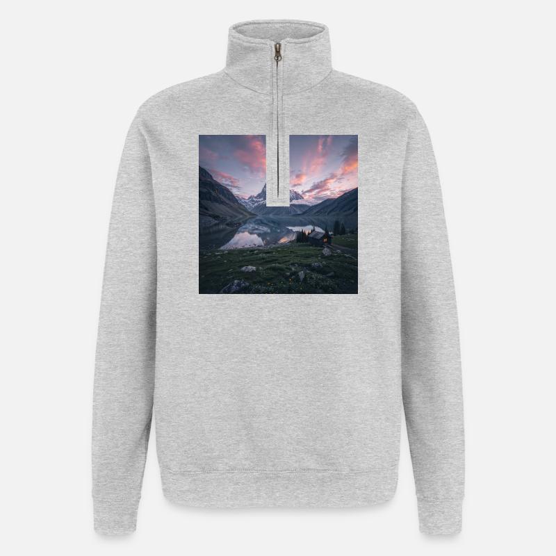 Alpine evening reflection - Quarter-Zip Sweatshirt - heather grey