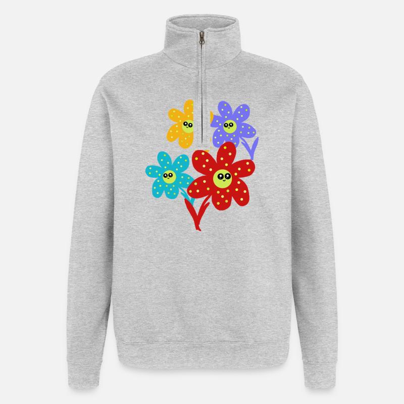 Fleur joyeuse sourire Fleur Rétro - Sweat à zip 1/4 - gris chiné