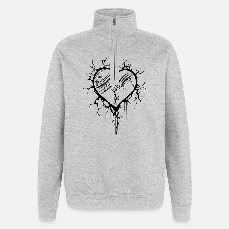 Explodiertes Herz-Grafik-Tattoo - Quarter-Zip-Sweatshirt - Grau meliert