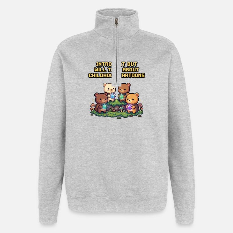 Introvert trifft Kindheitscartoons - Quarter-Zip-Sweatshirt - Grau meliert