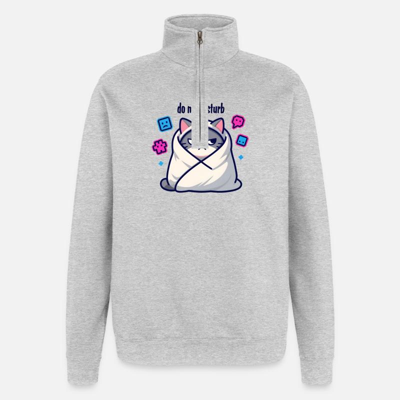 Chat grognon emmitouflé Ne Pas Déranger - Sweat à zip 1/4 - gris chiné