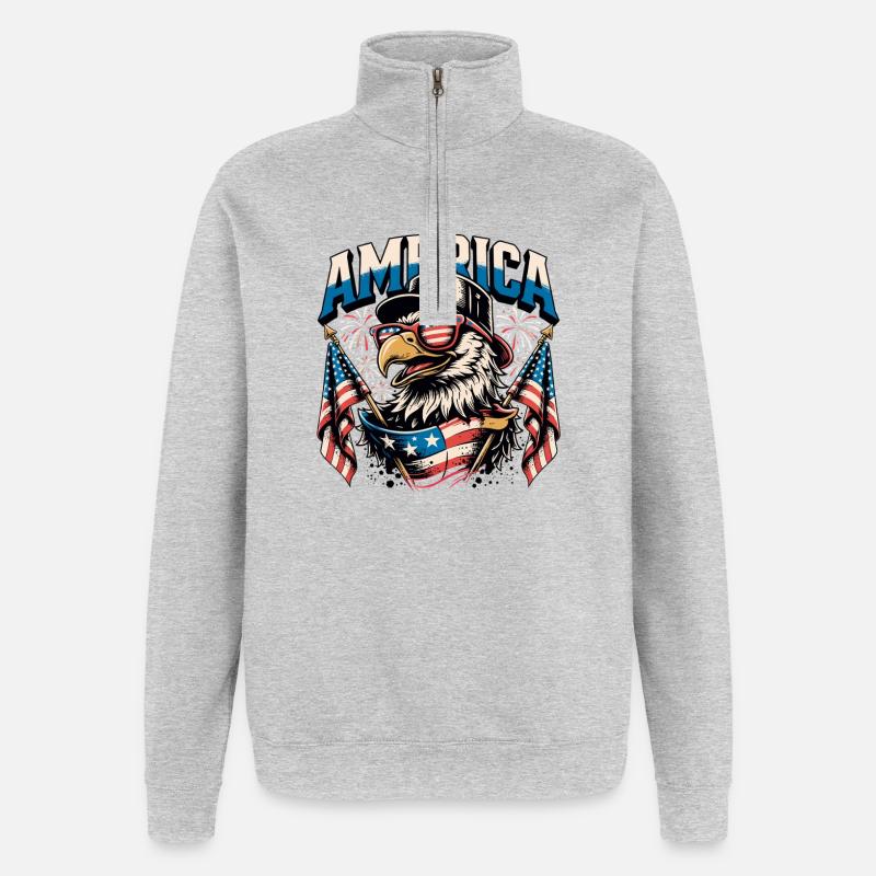 Aigle patriotique avec drapeaux - Sweat à zip 1/4 - gris chiné