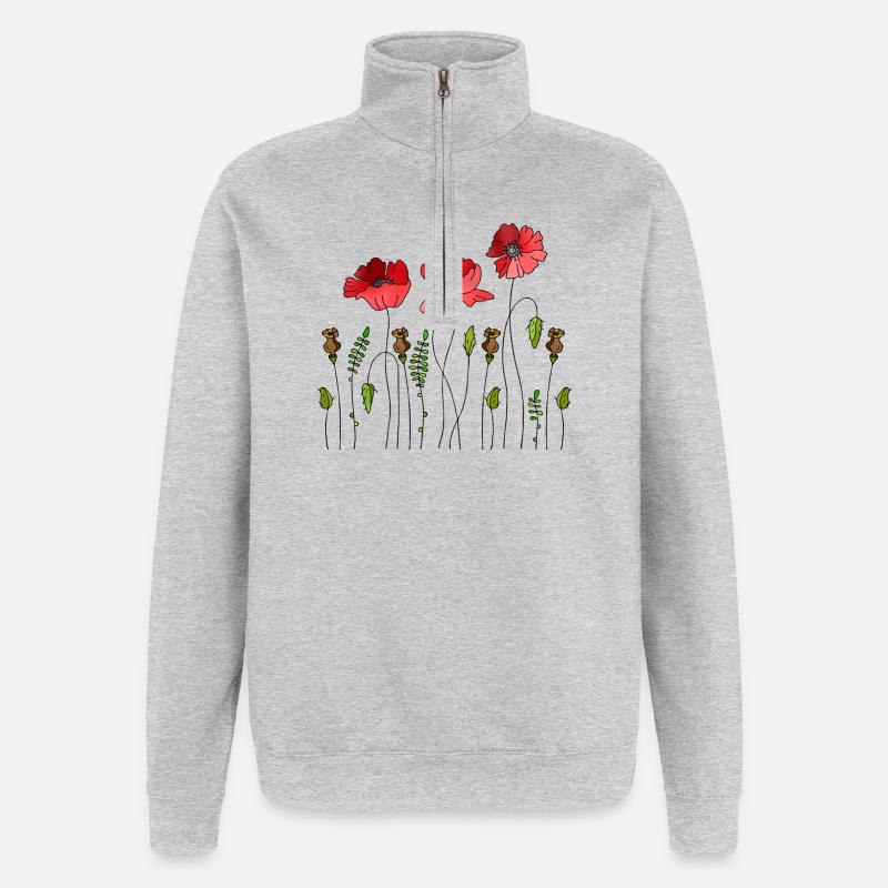 Blumen - Quarter-Zip-Sweatshirt - Grau meliert