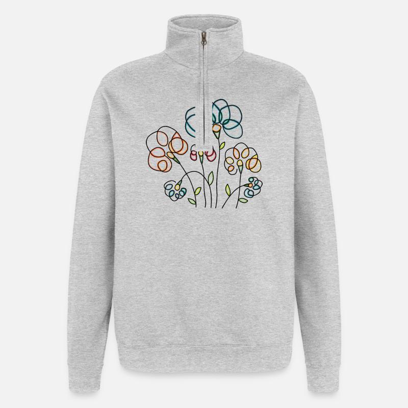 Fleur - Sweat à zip 1/4 - gris chiné