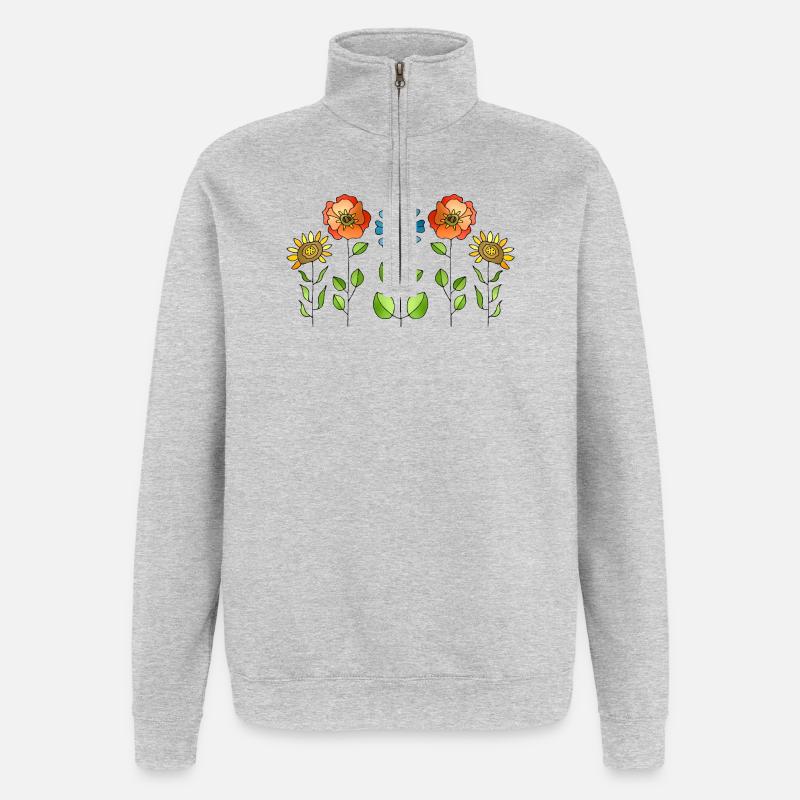 Blumen - Quarter-Zip-Sweatshirt - Grau meliert