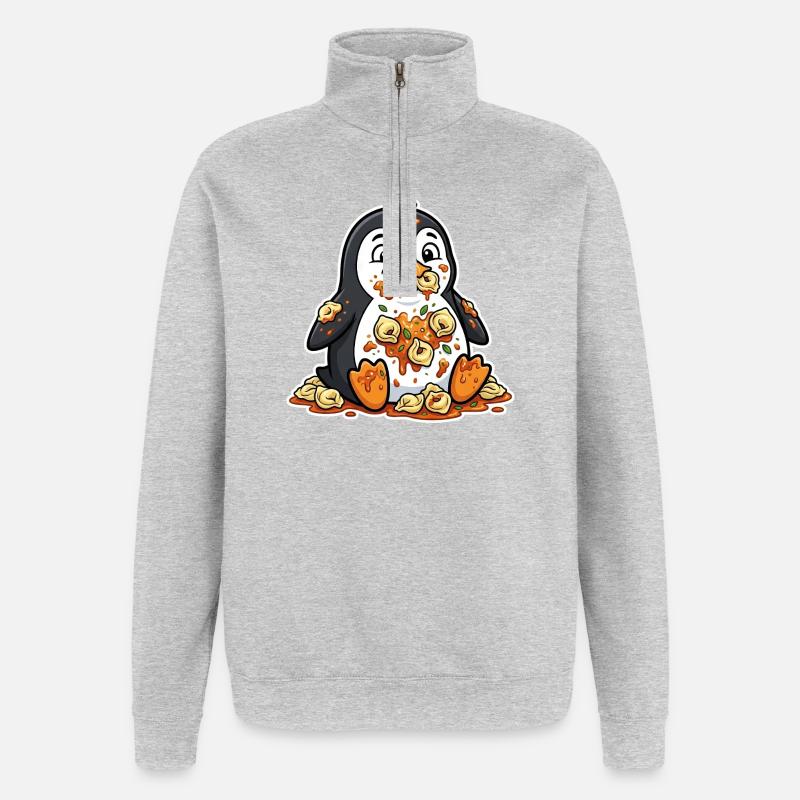 Pingouin mignon avec Tortellini Chaos - Sweat à zip 1/4 - gris chiné