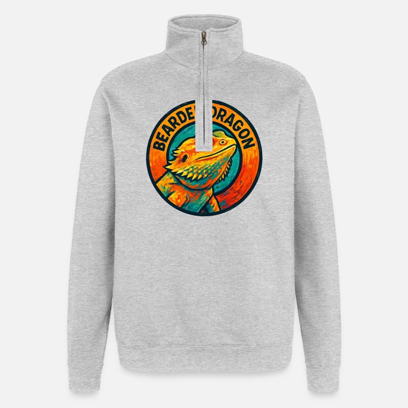 Bwearing Agame Lizard Style Bunte Gravur - Quarter-Zip-Sweatshirt - Grau meliert