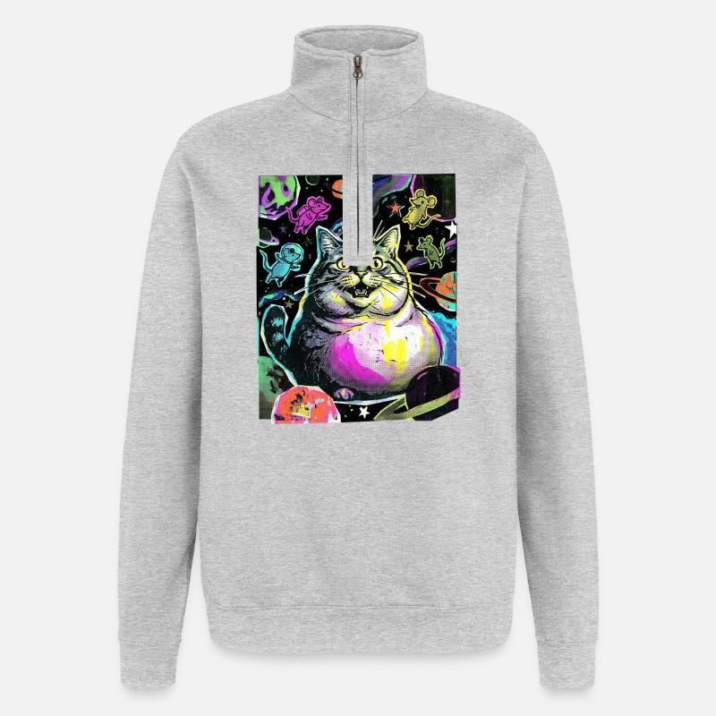 Chat de l’Espace Épais - Sweat à zip 1/4 - gris chiné