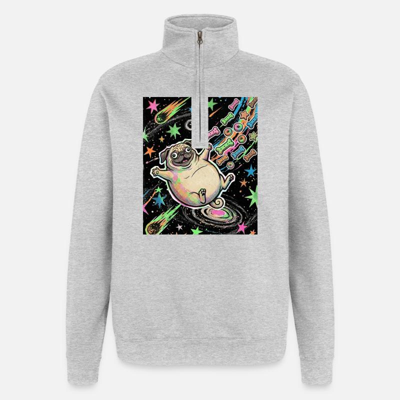 Thick Space Pug - Quarter-Zip Sweatshirt - heather grey