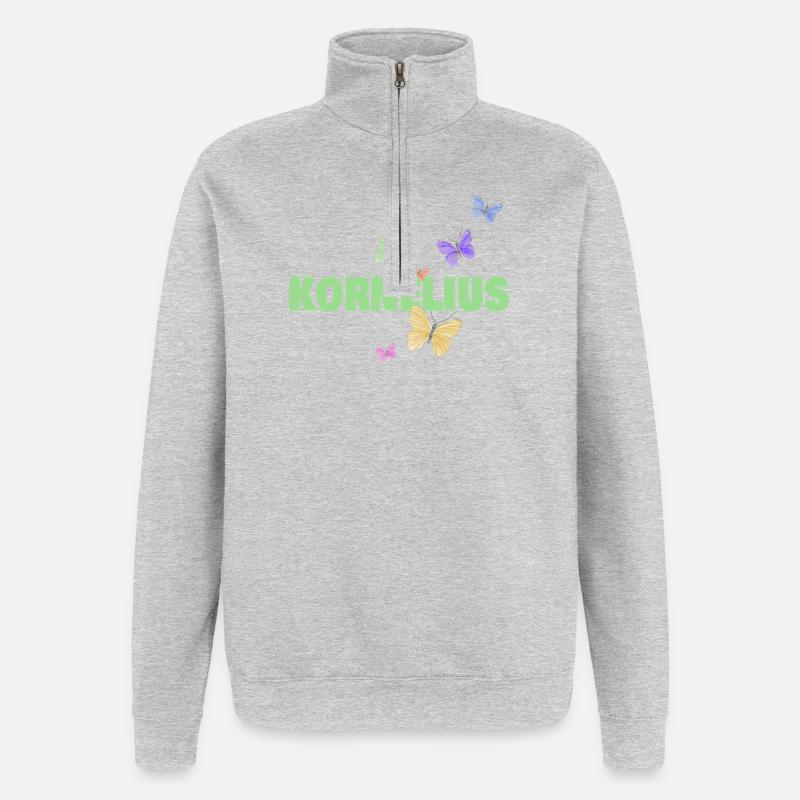 Cornelius with butterflies - Quarter-Zip Sweatshirt - heather grey