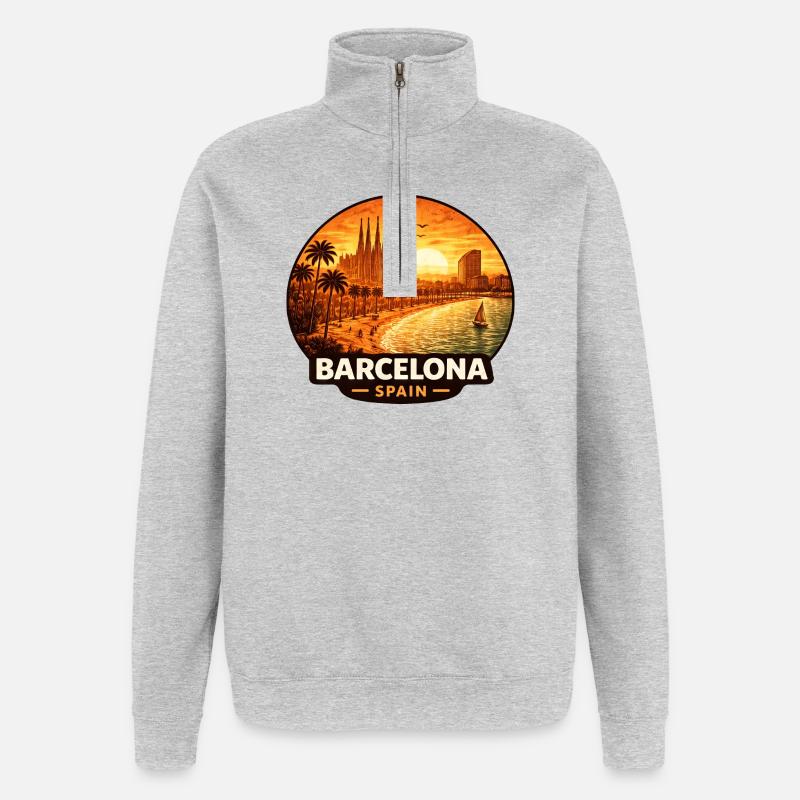 Barcelona Spanien Sunset Skyline - Quarter-Zip-Sweatshirt - Grau meliert
