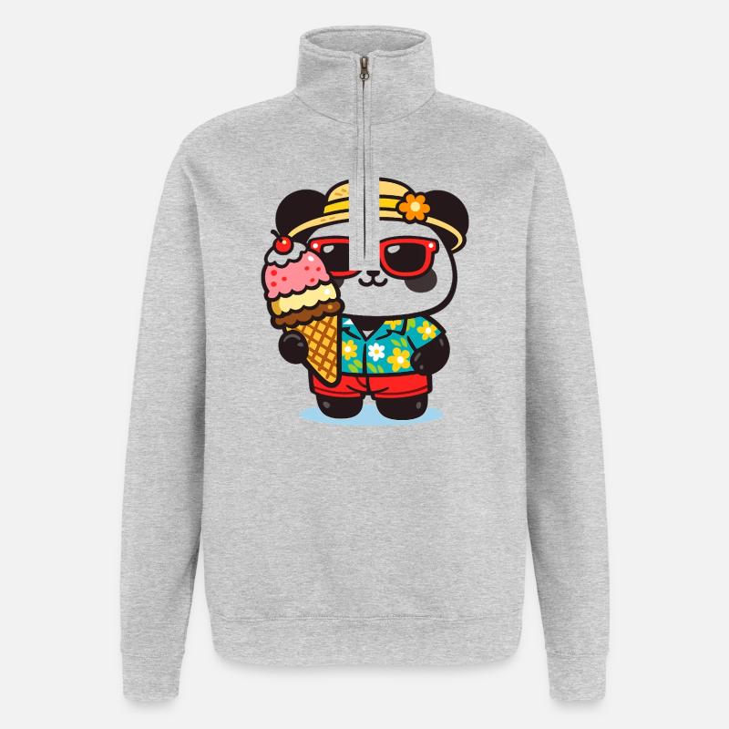 Panda Surf mit Eis - Quarter-Zip Sweatshirt - heather grey