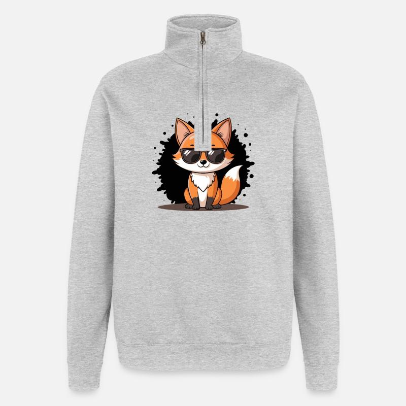 Chic Fox Schwarze Brille - Quarter-Zip-Sweatshirt - Grau meliert