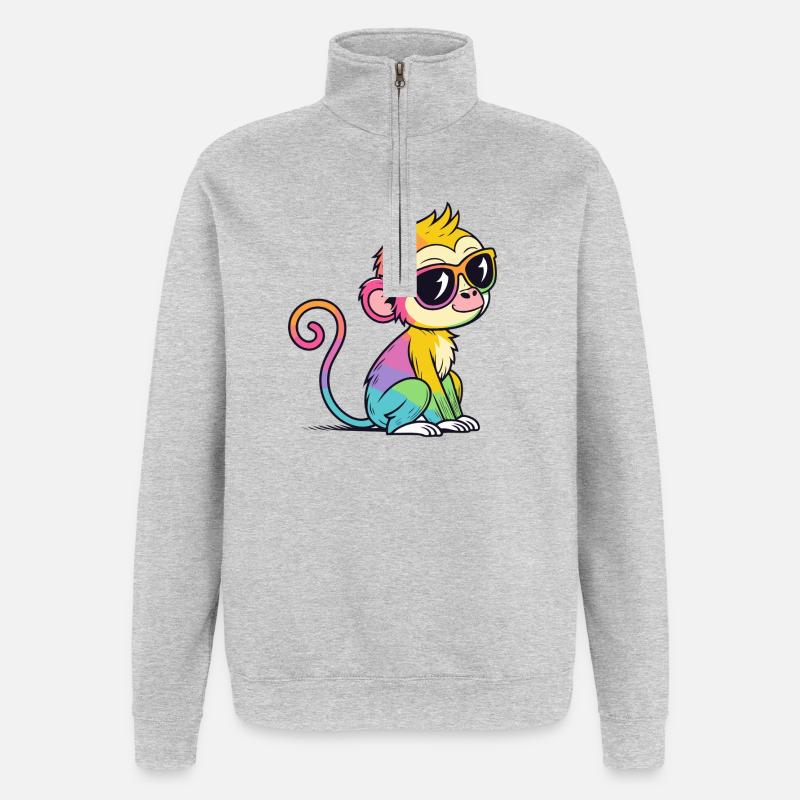 Rainbow Monkey Chic Brille - Quarter-Zip-Sweatshirt - Grau meliert