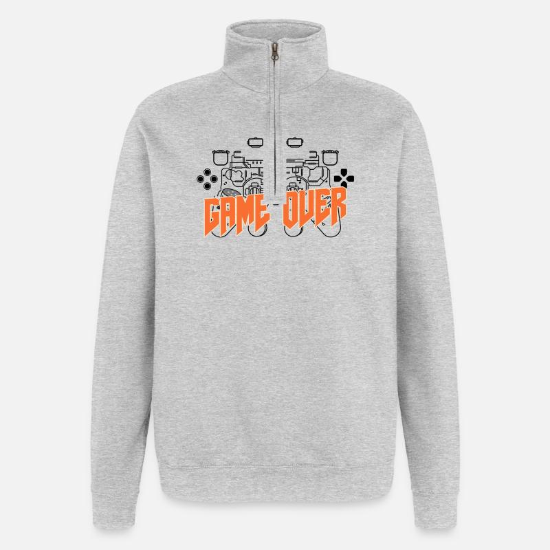 Game Over Rétro Orange Bold - Sweat à zip 1/4 - gris chiné