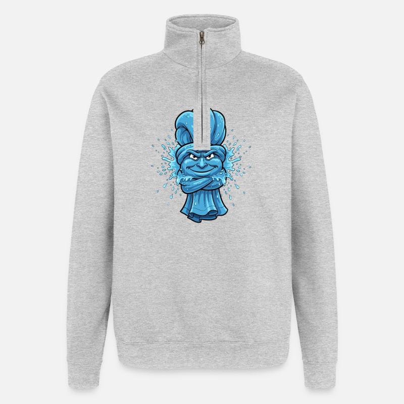 Serviette Ninja Bleue - Sweat à zip 1/4 - gris chiné