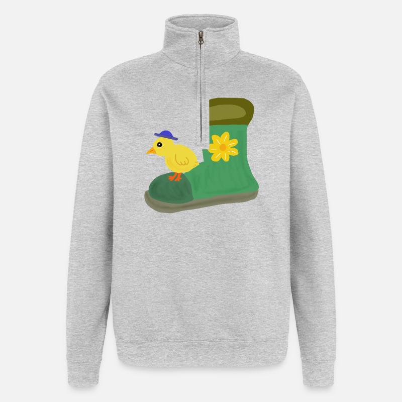 Poussin au botte verte avec fleur - Sweat à zip 1/4 - gris chiné