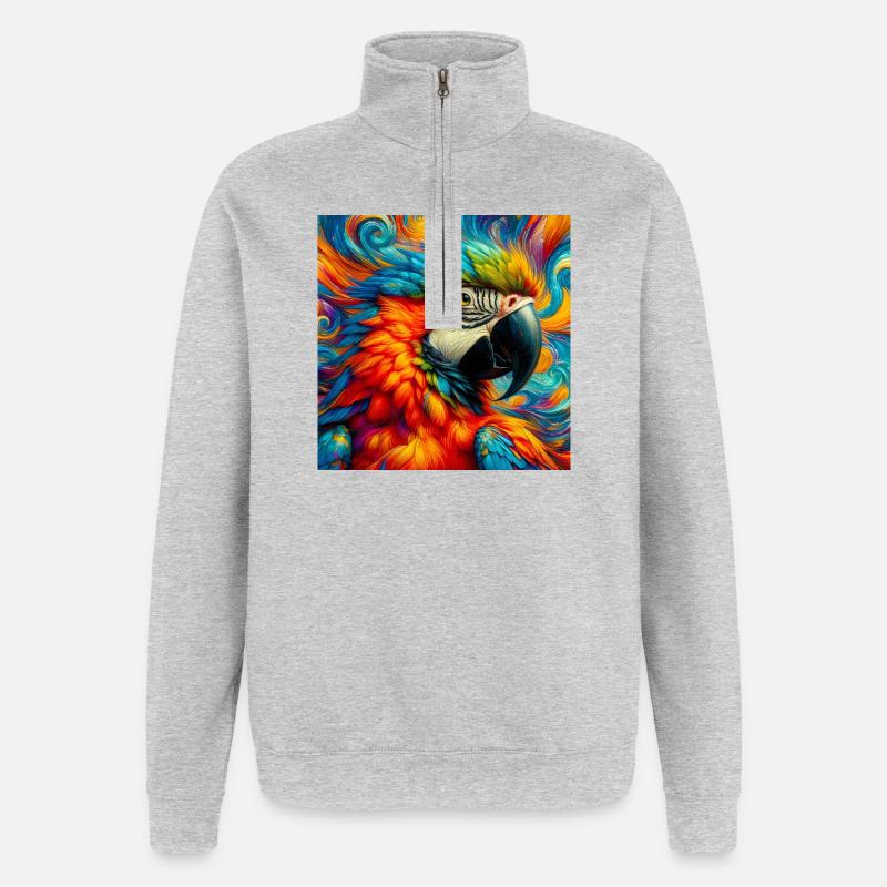 perroquet - Sweat à zip 1/4 - gris chiné