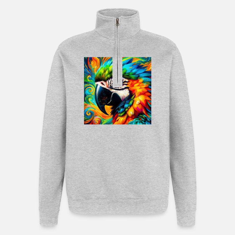 perroquet - Sweat à zip 1/4 - gris chiné