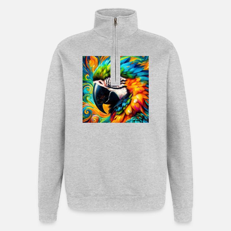perroquet - Sweat à zip 1/4 - gris chiné
