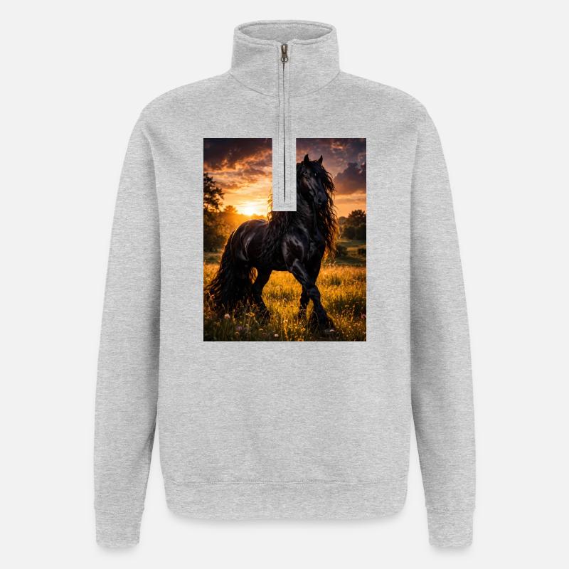 Cheval noir clair du soir - Sweat à zip 1/4 - gris chiné