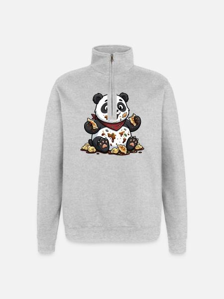 Cute Panda with Tortellini Chaos - Quarter-Zip Sweatshirt - heather grey