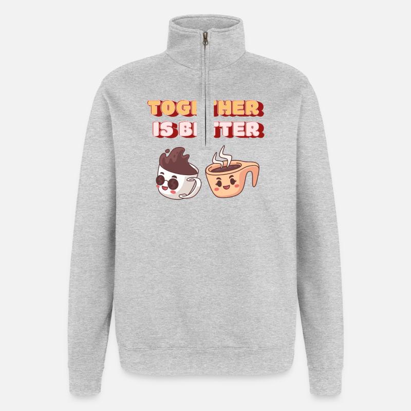 Gemeinsam ist besser Kaffee-Design - Quarter-Zip-Sweatshirt - Grau meliert