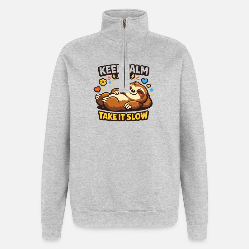 Faultier Ruhe Take It Slow - Quarter-Zip-Sweatshirt - Grau meliert