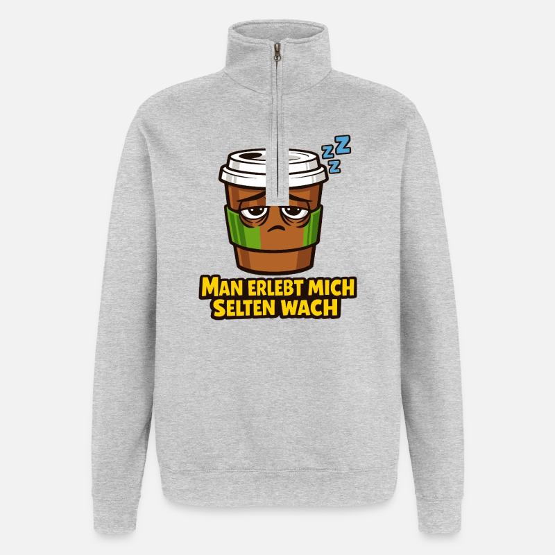 Schläfriger Kaffee Spruch - Quarter-Zip-Sweatshirt - Grau meliert
