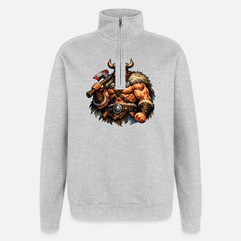 Wikinger-Krieger mit Axt - Quarter-Zip-Sweatshirt - Grau meliert