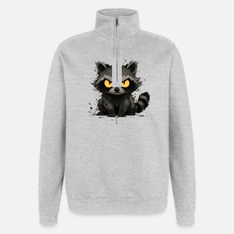 Waschbär - Grumpy & Bold Trash Panda - Quarter-Zip-Sweatshirt - Grau meliert