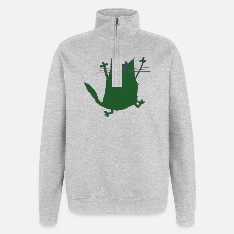 Chat Vert - Sweat à zip 1/4 - gris chiné