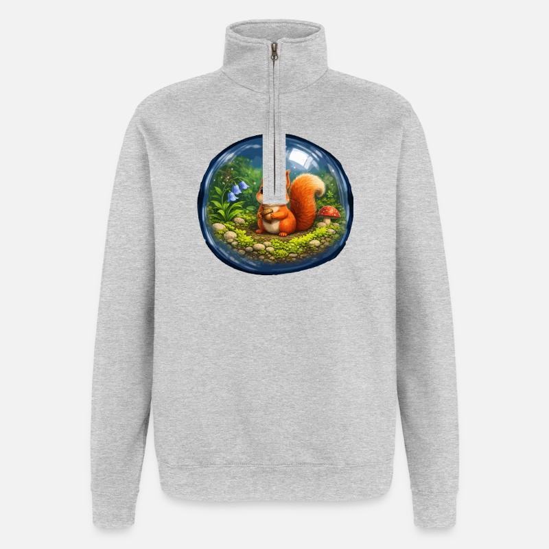 Märchenhörnchen in Glaskugel - Quarter-Zip-Sweatshirt - Grau meliert