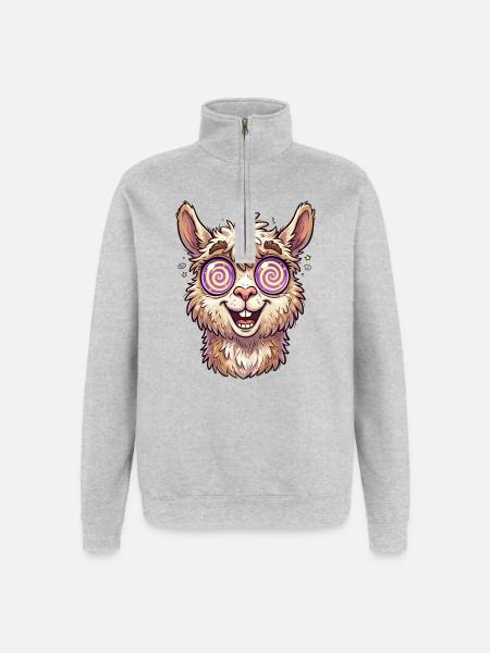Cosmic Spaced-Out Llama - Quarter-Zip Sweatshirt - heather grey