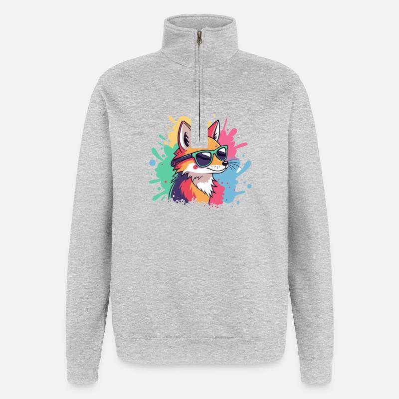 Fox Pop Art Bunte Brille - Quarter-Zip-Sweatshirt - Grau meliert