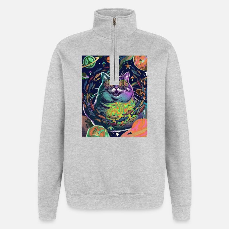 Espace Hippie Chat - Sweat à zip 1/4 - gris chiné