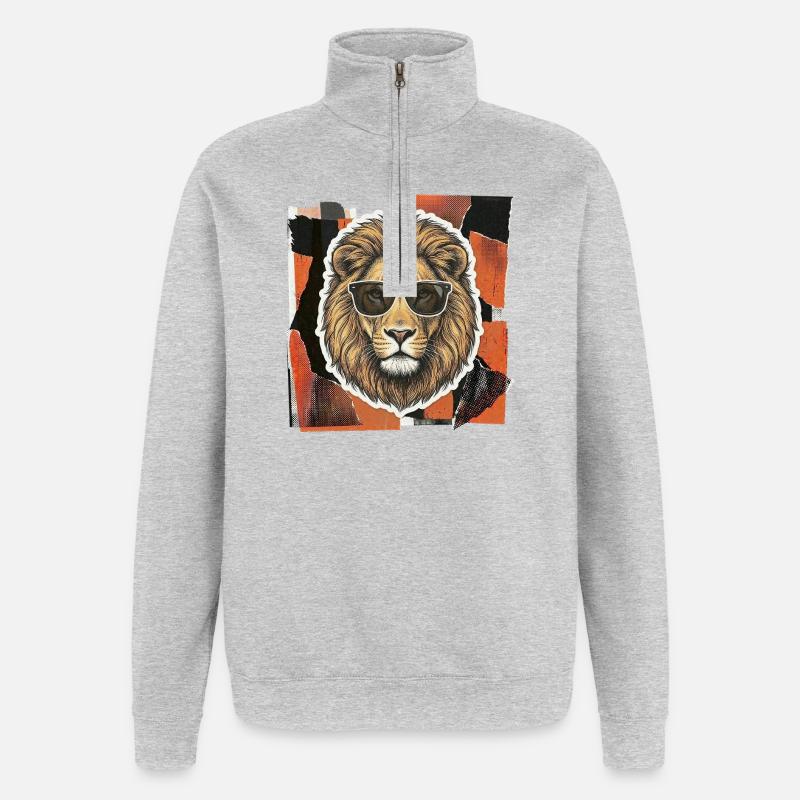 Wilder Löwe - Quarter-Zip-Sweatshirt - Grau meliert